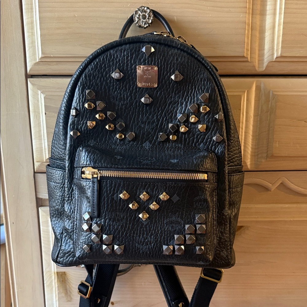 MCM Small Black Studded Leather Backpack (97% new, perfect condition)